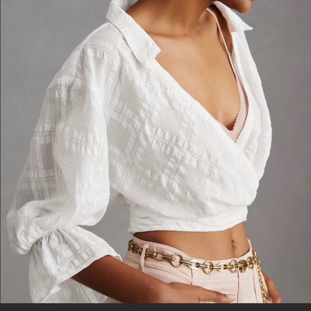 Anthropologie banded surplice v-neck top